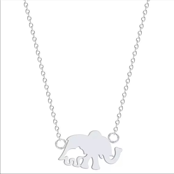 Stainless Steel Mama + Baby Elephant Necklace - Picture 3 of 5
